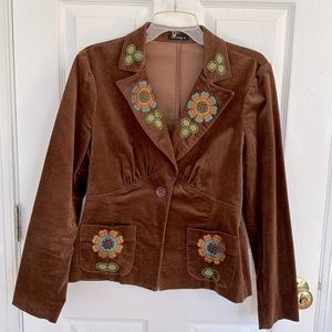 Bentley a. Brown velvet blazer with embroidery details